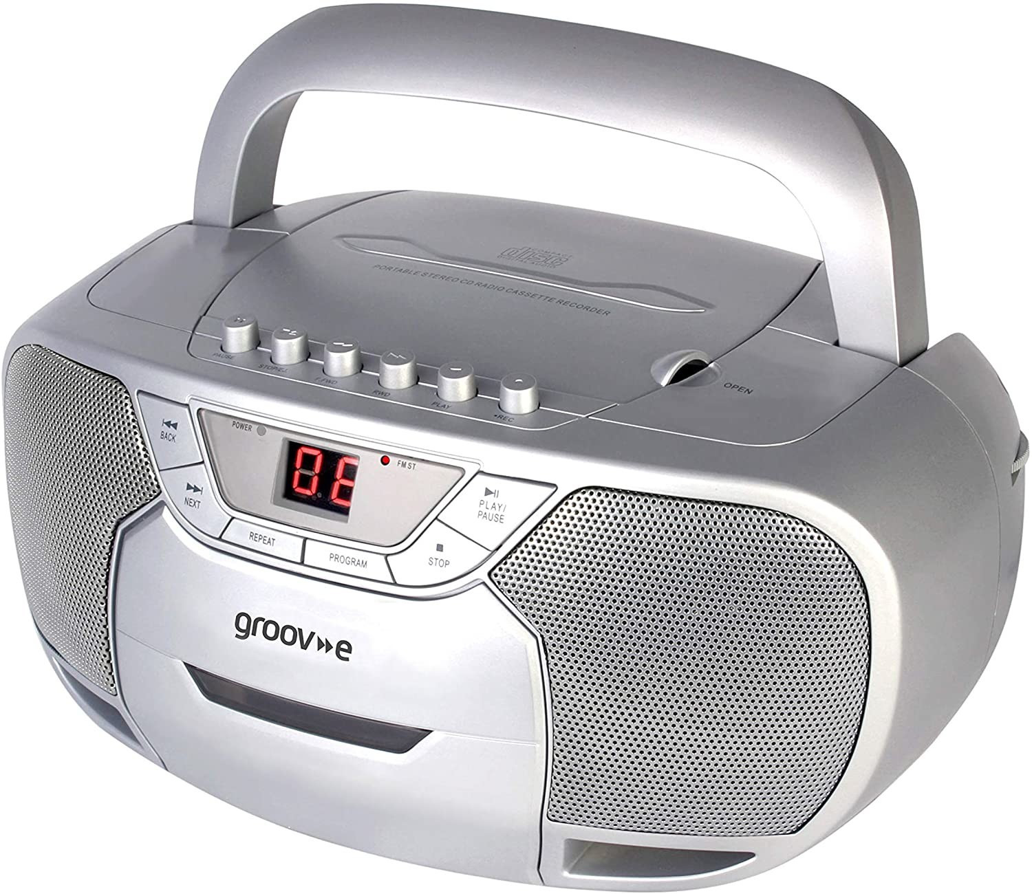 Groov-e Classic Boombox Portable CD Player with Cassette & Radio