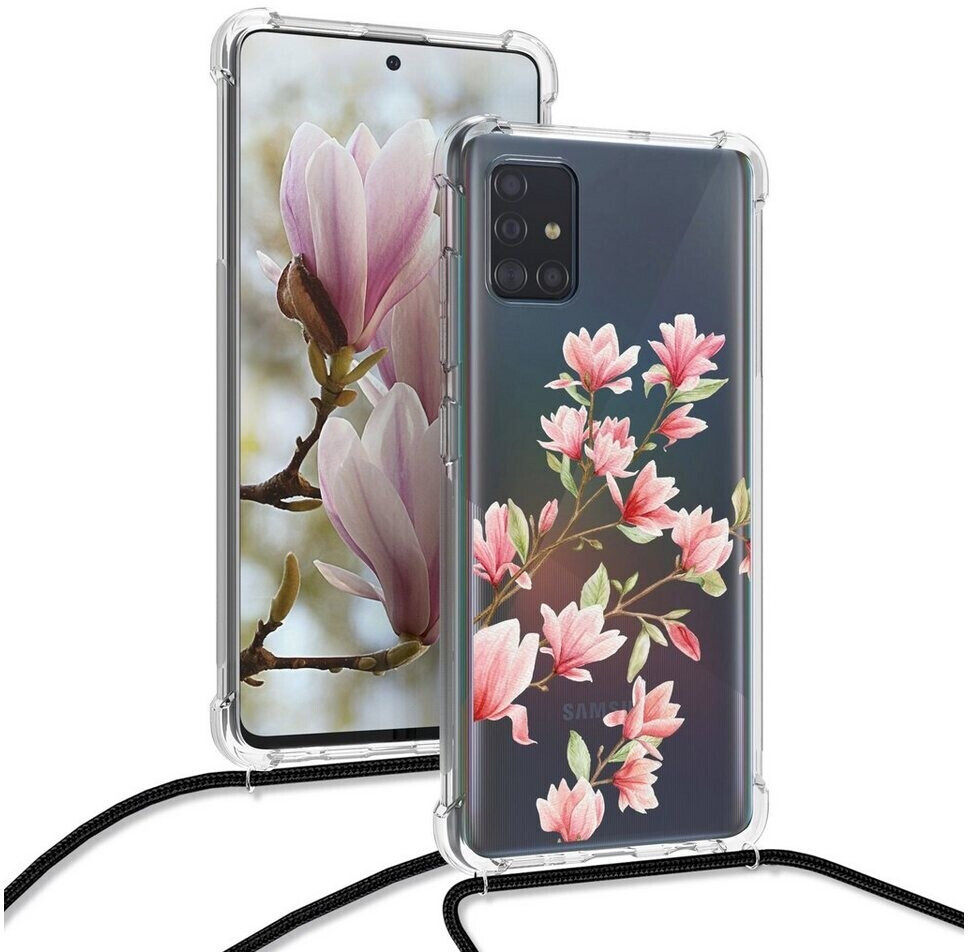 kwmobile Hülle kompatibel mit Samsung Galaxy A51 - mit Kordel zum Umhängen  - Silikon Handy Schutzhülle Magnolien Rosa Weiß Transparent ab 6,99 €