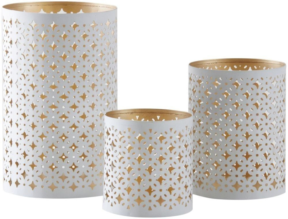 Aubry Gaspard Photophores en métal blanc/doré (lot de 3)