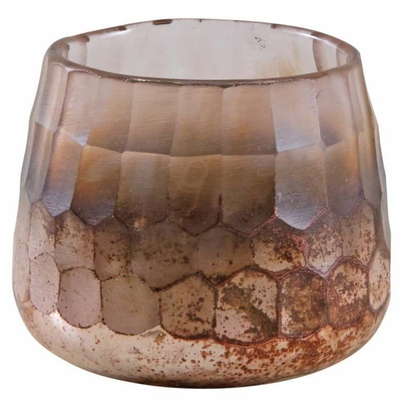 Aubry Gaspard Photophore verre teinté rose/doré