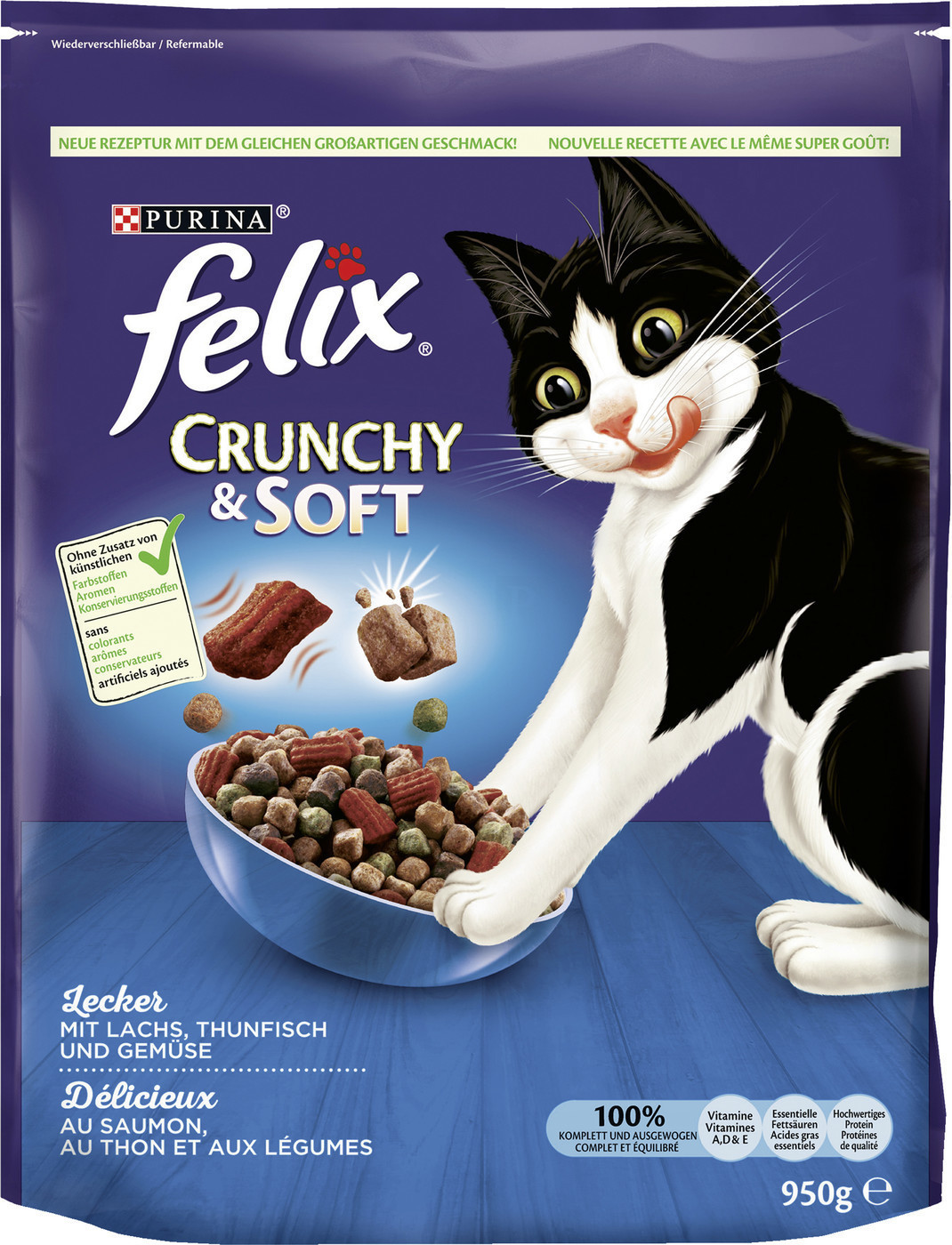 Felix Crunchy& Soft Salmon, Thuna und Veggies 950g
