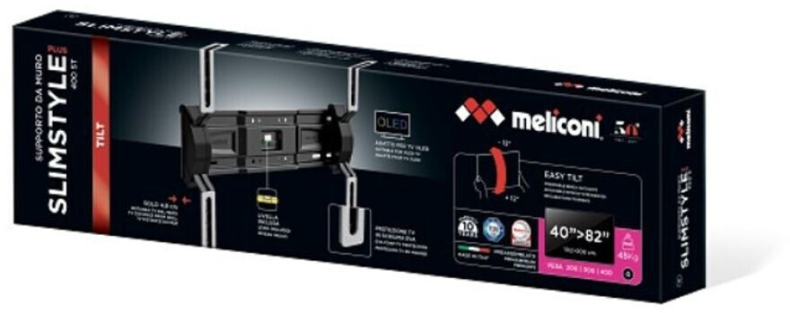 Meliconi Slimstyle Plus 600 ST – Supporto TV A Parete Per TV Da 50 A 86 Pollici, VESA 300-400-600, Inclinabile ±15°, Adatto A Cartongesso, Made In Italy, Certificato TÜV SÜD