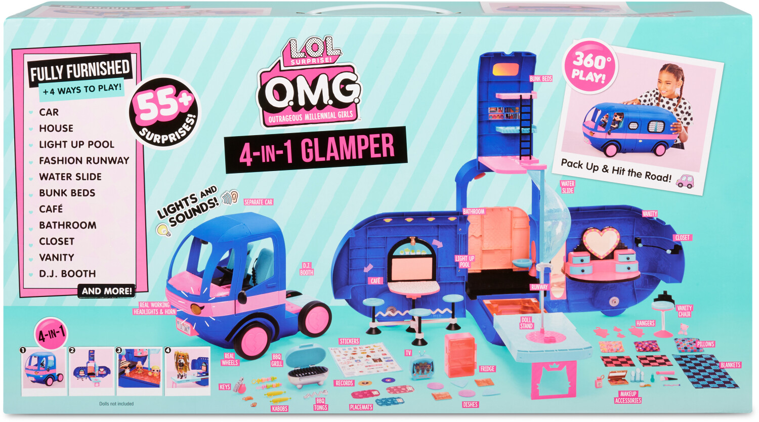 L.O.L. SURPRISE OMG Glamper (Bleu) - Camping Car poupées - L 90 x H 60cm  EUR 75,00 - PicClick FR