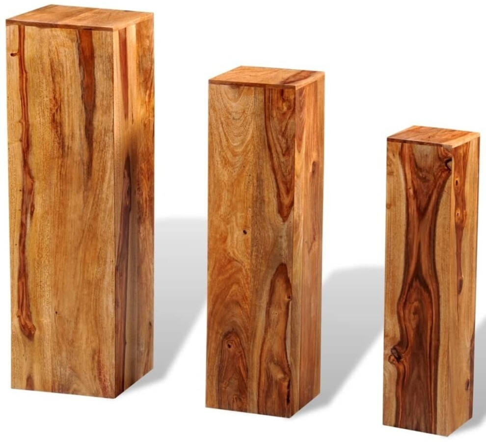 VidaXL 3 Piece Plant Stands Solid Sheesham Wood Brown
