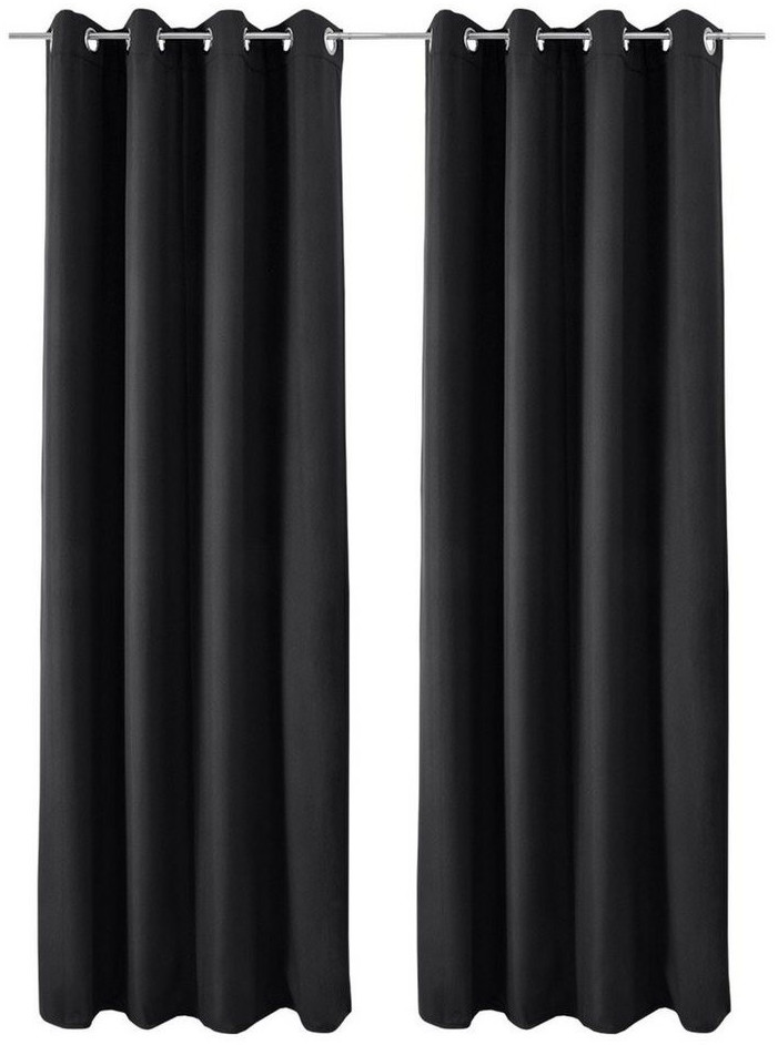 Beautissu Amelie Luna Thermo 140x245cm Eyelet Curtain (2 pcs.) Black