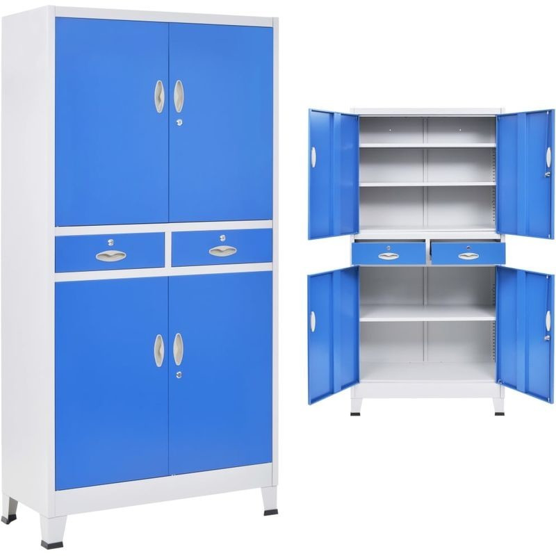 VidaXL Armoire de bureau 4 portes 2 tiroirs 90 x 40 x 180 cm bleu et gris