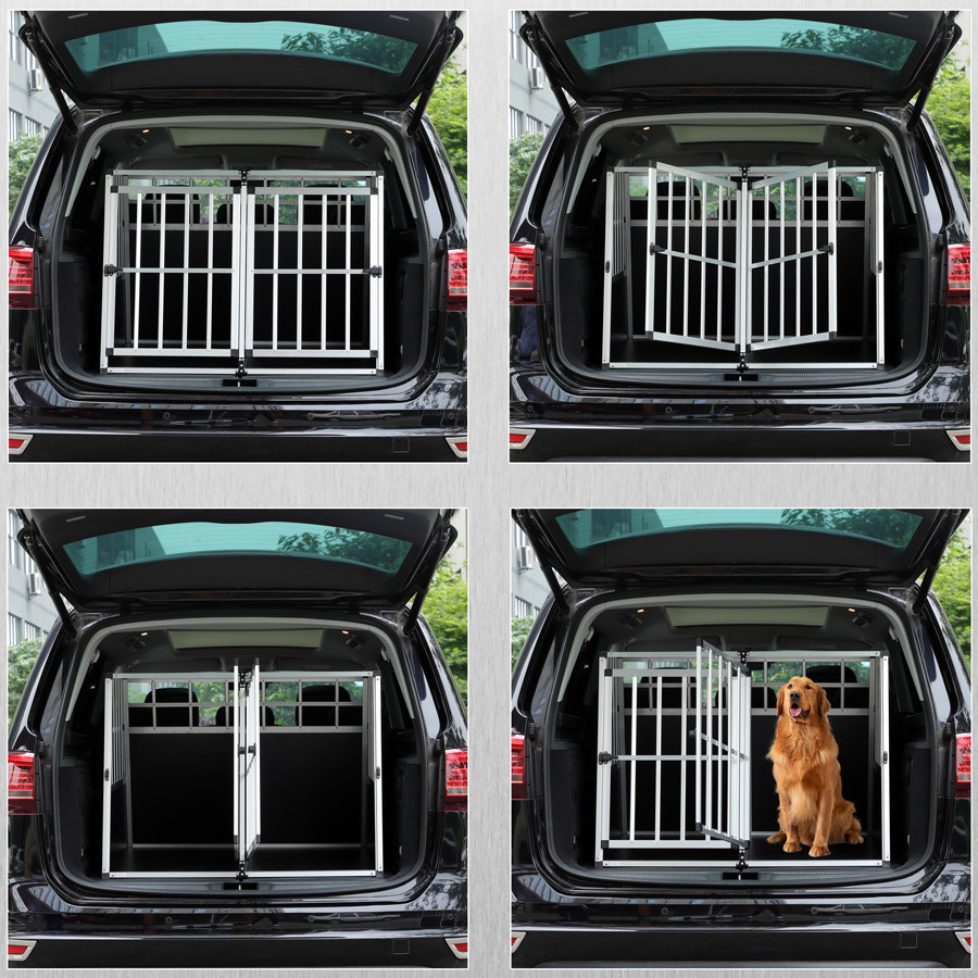 CADOCA® Hundetransportbox Aluminium Hundebox Kofferraum robust  verschließbar trapezförmig Reisebox Autobox Tiertransportbox  Hundetransportbox M