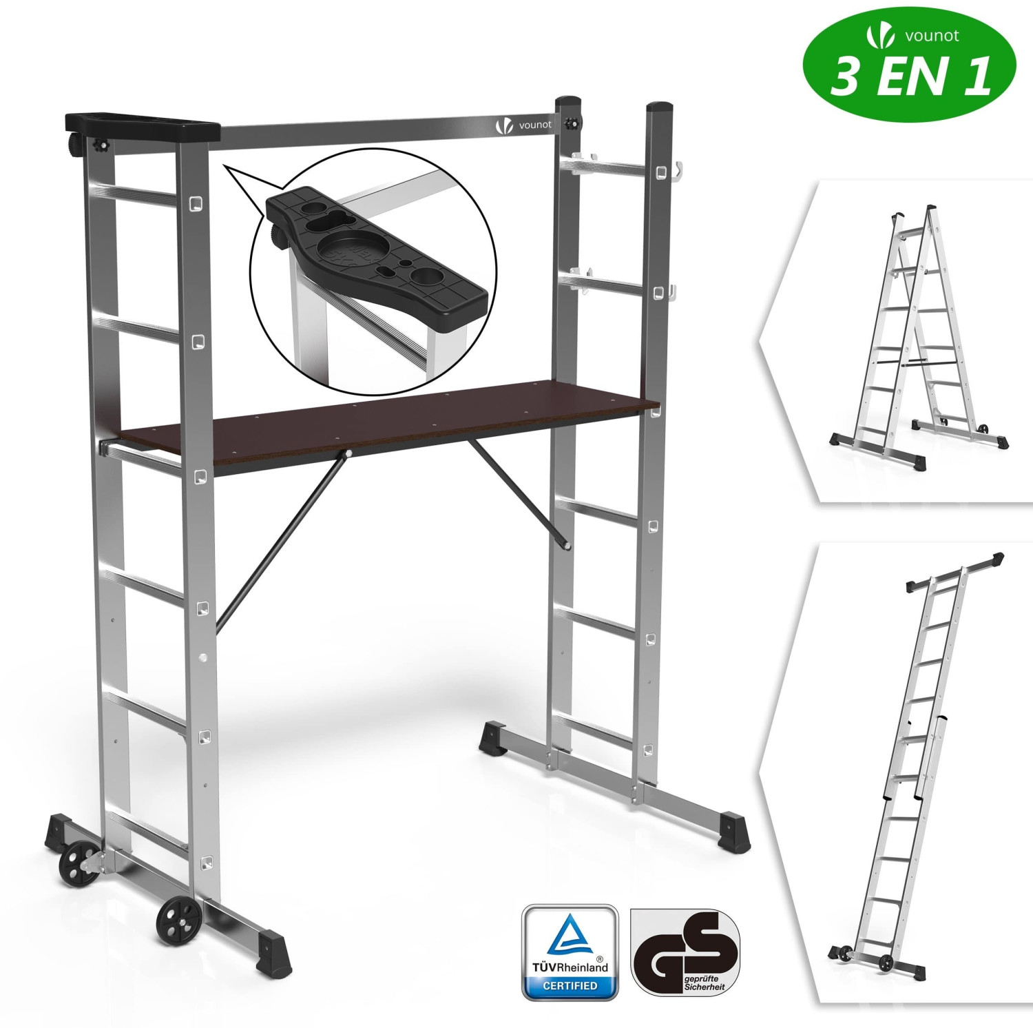 Vounot Échafaudage aluminium roulant 3 en 1