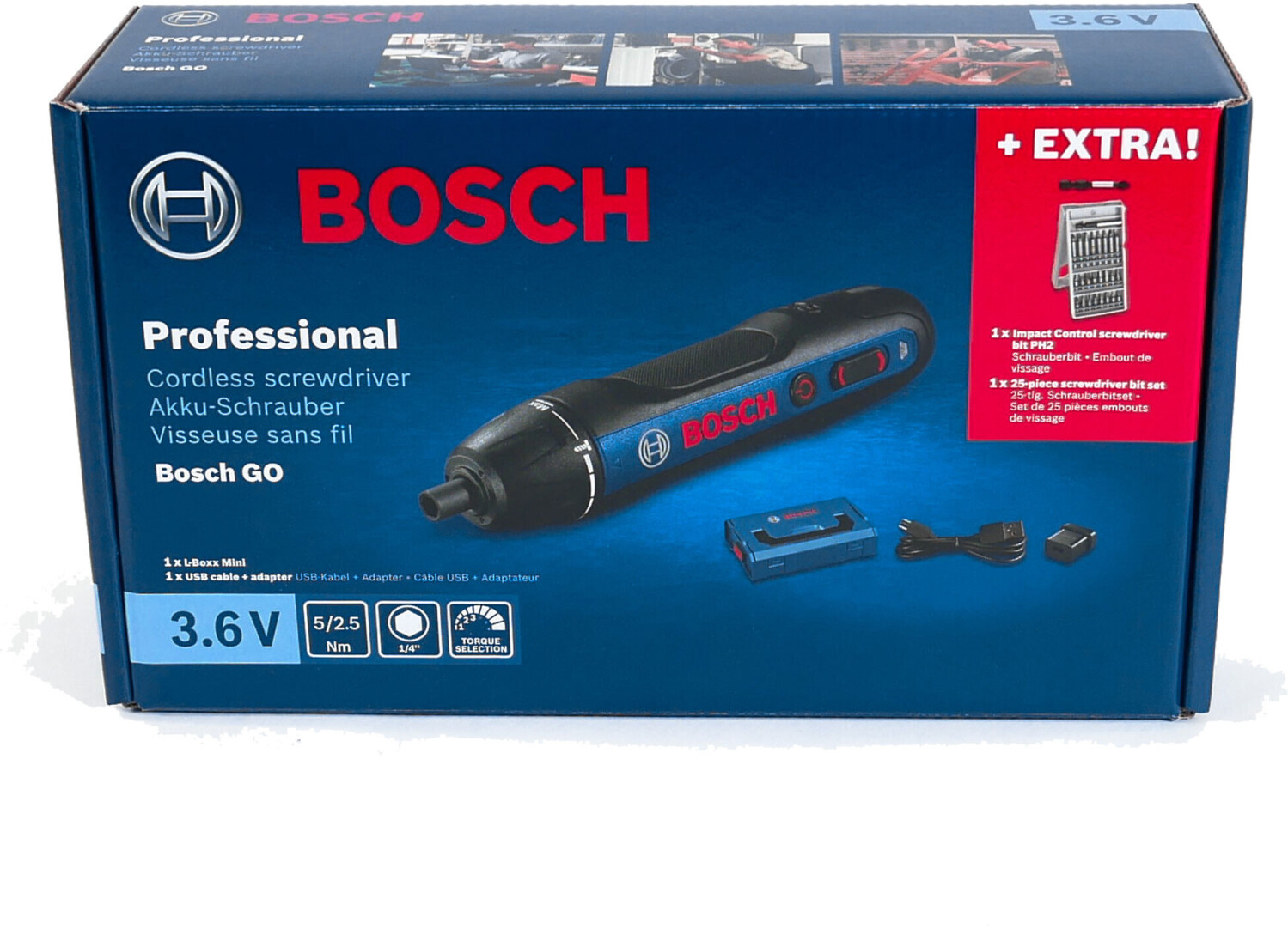 Bosch Professional visseuse sans-fil GO 2.0 (avec set de 25 embouts de  vissage, câble de charge, L-BOXX Mini)