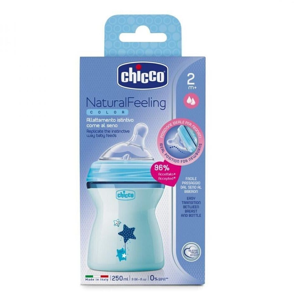 Chicco Biberon Natural Feeling 2m+ 250 ml Azzurro a € 9,37 (oggi)