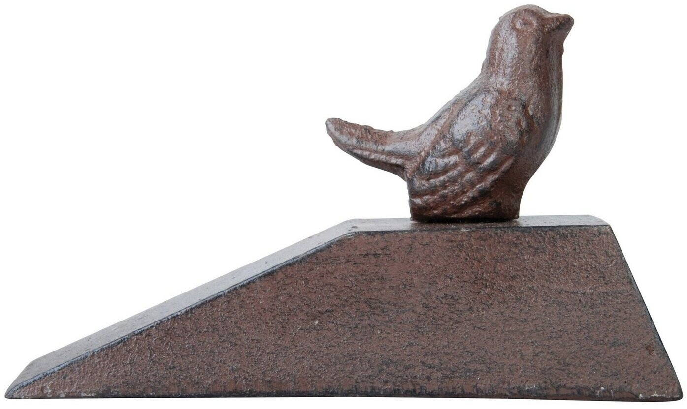 Esschert Door wedge birds, door stop in wedge shape with a small bird made of reddish cast iron