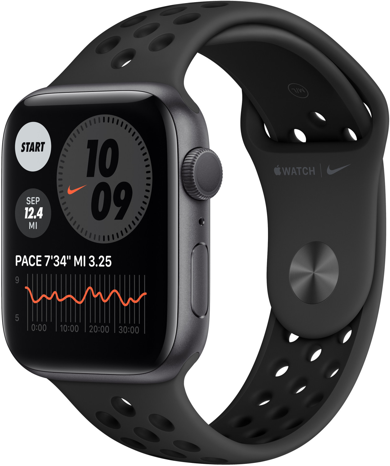 Apple Watch Nike Series 6 GPS 44 mm aluminium gris bracelet sport anthracite/noir