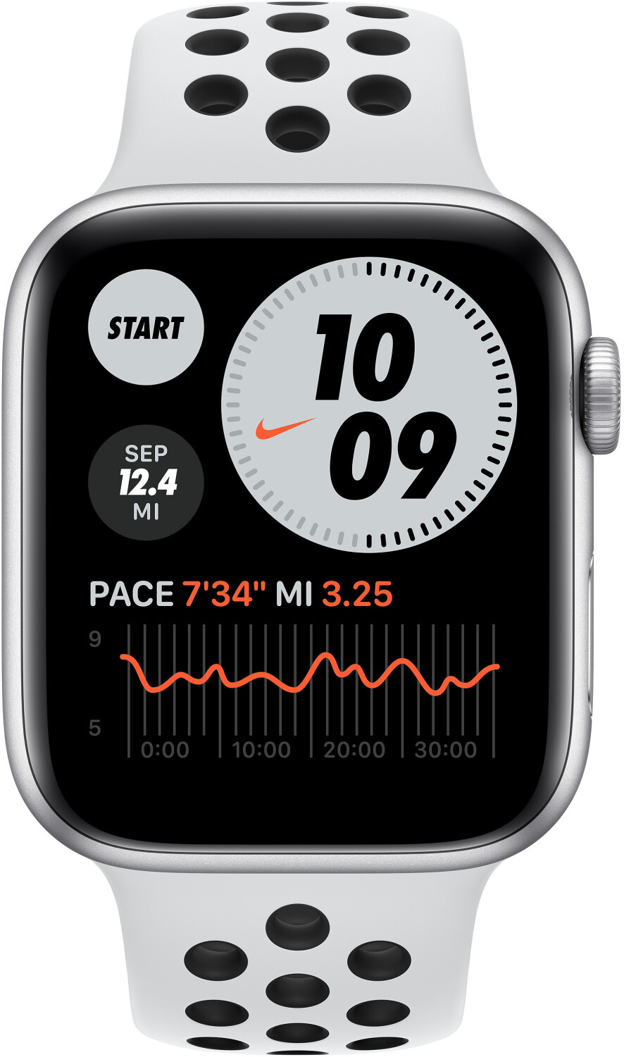 silver apple watch with black nike band