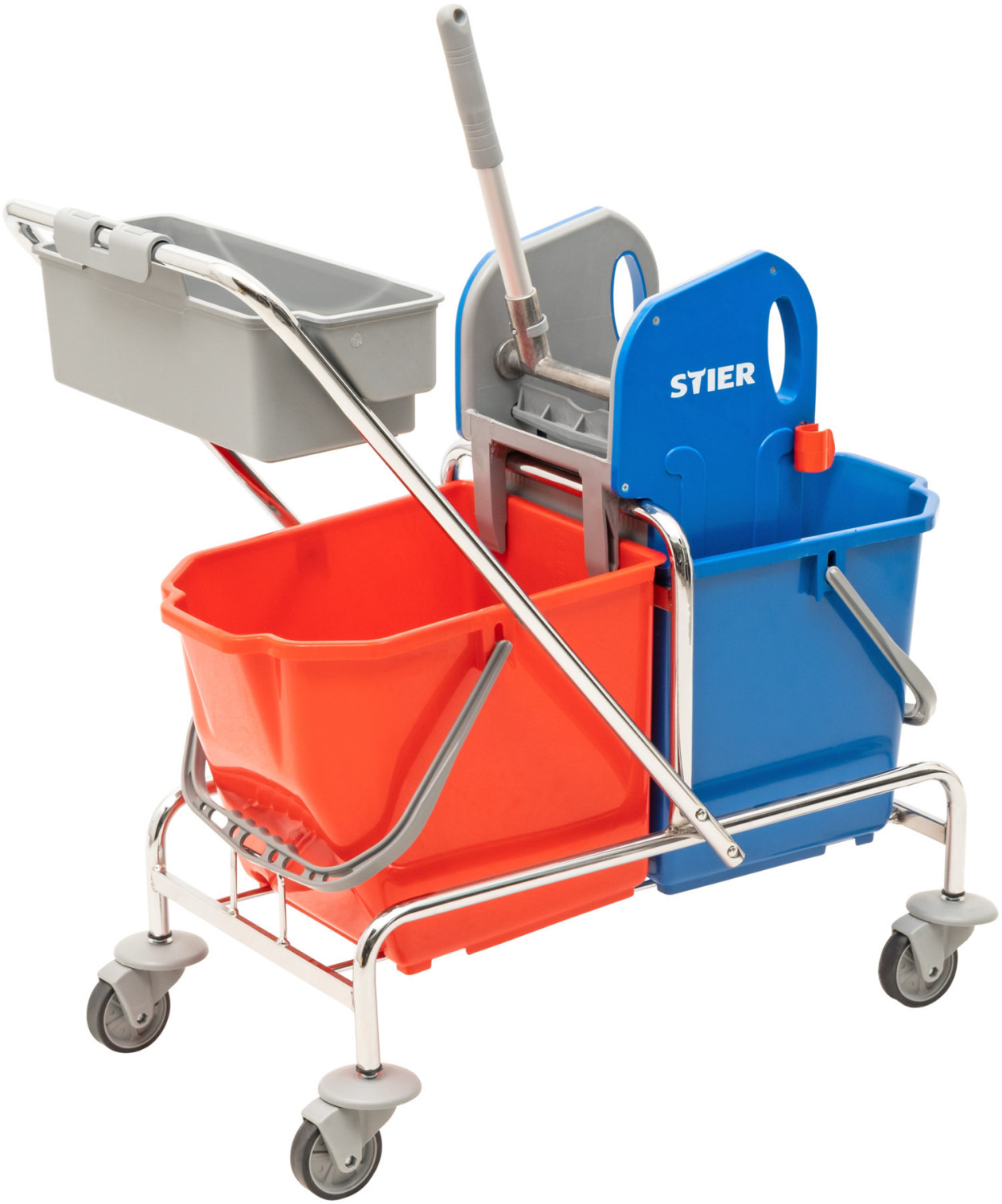 STIER Cleaning trolley with storage basket (including mop set and 5x mop covers)