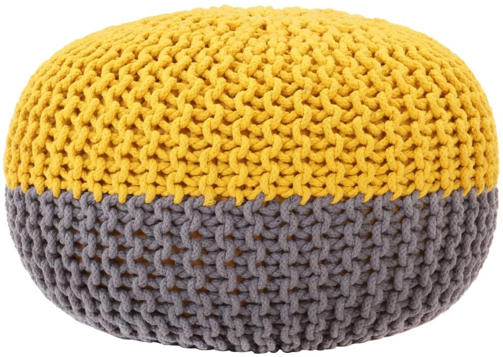 VidaXL Pouf tricoté à la main coton 50 x 35 cm anthracite/moutarde