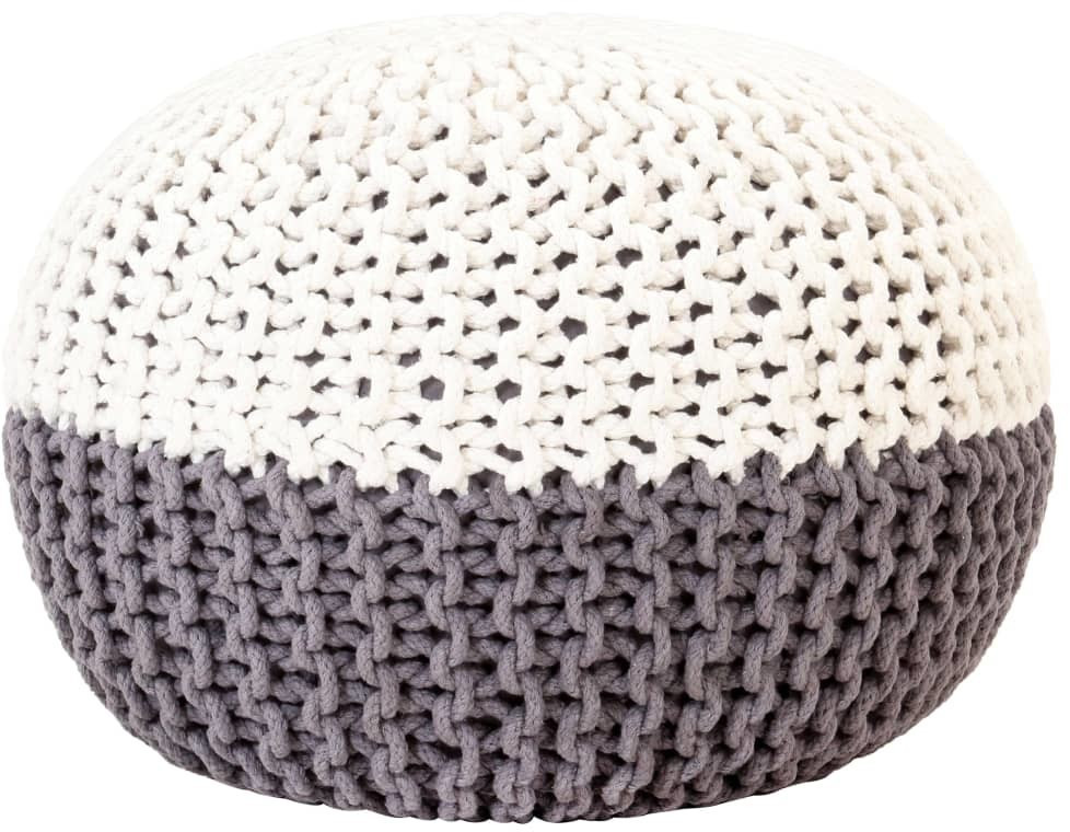 VidaXL Pouf tricoté à la main coton 50 x 35 cm blanc/gris