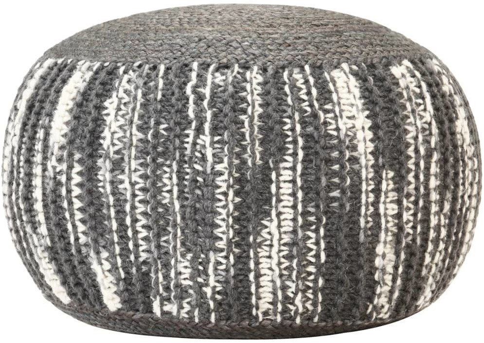 VidaXL Pouf tricoté à la main coton 50 x 35 cm gris foncé/blanc