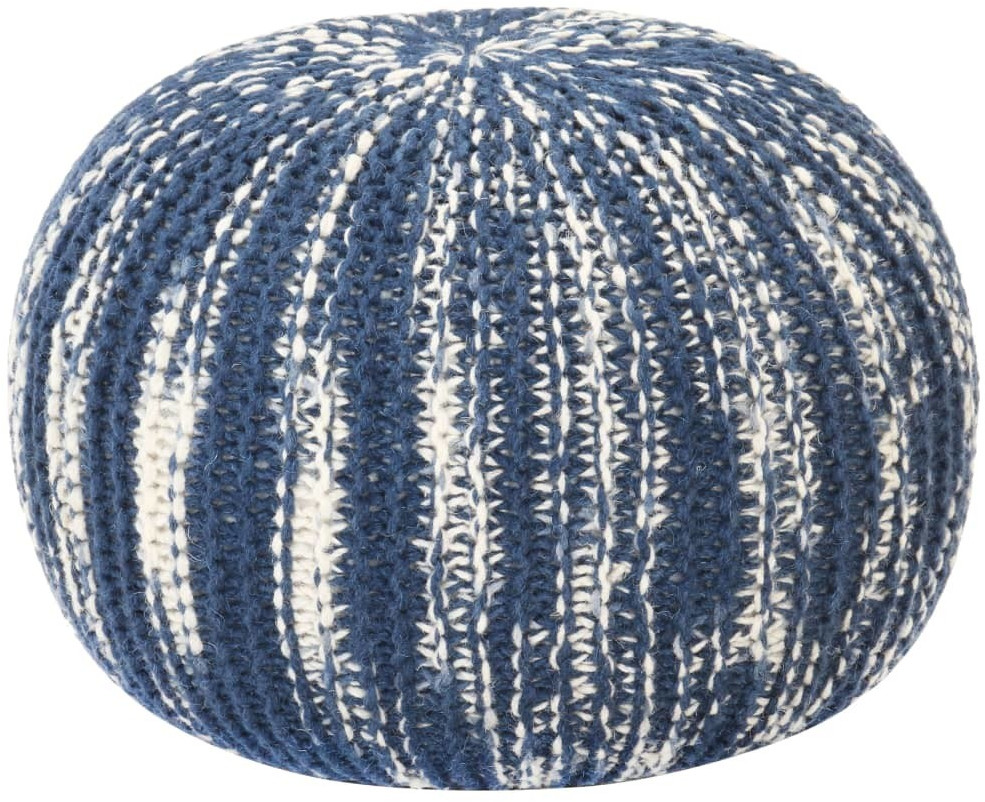 VidaXL Pouf tricoté à la main laine 50 x 35 cm bleu/blanc