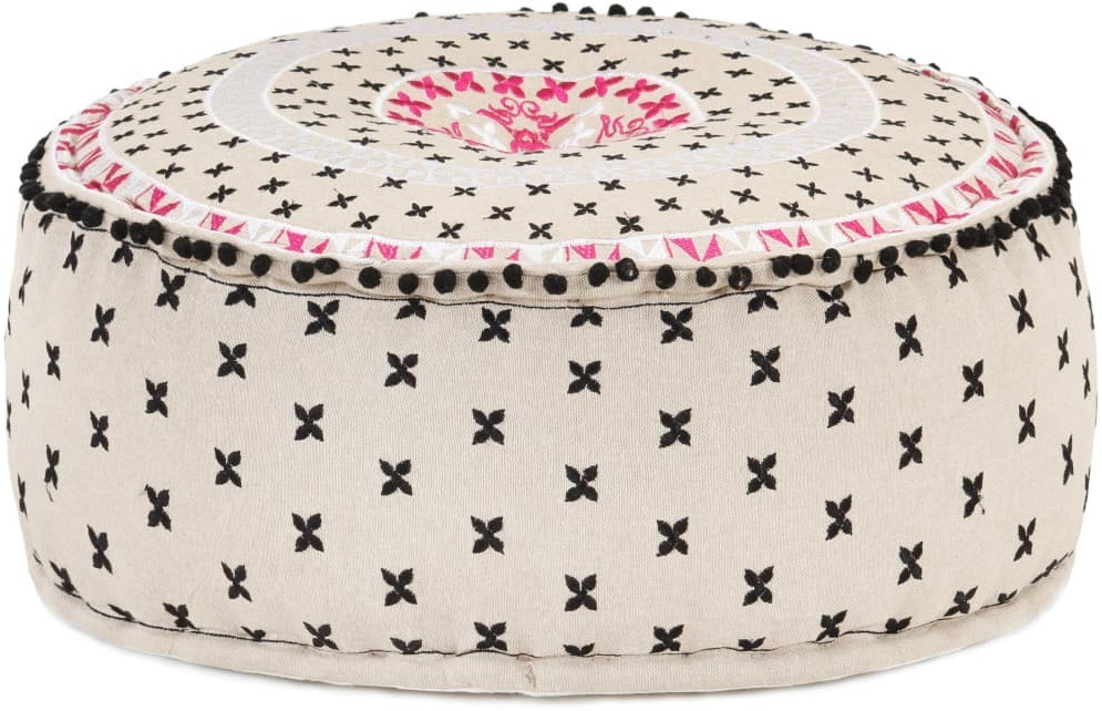 VidaXL Pouf rond avec broderie 60 x 25