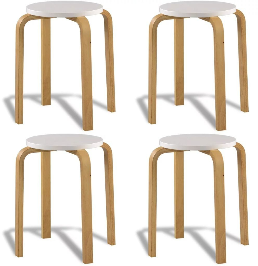 VidaXL Tabouret blanc et bois (4 pièces)
