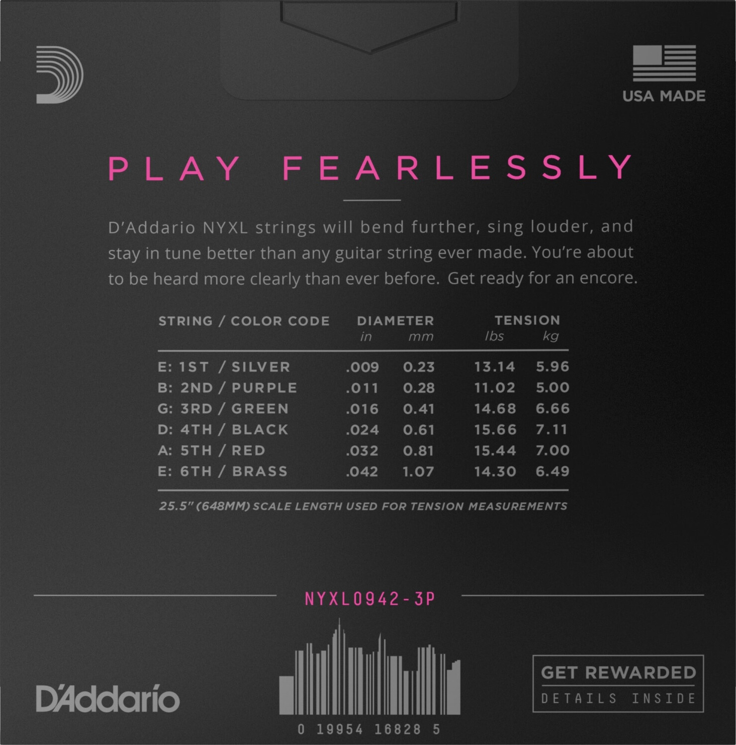 D'Addario NYXL0942-3P 09-42 Carbon Steel Alloy 3er Set