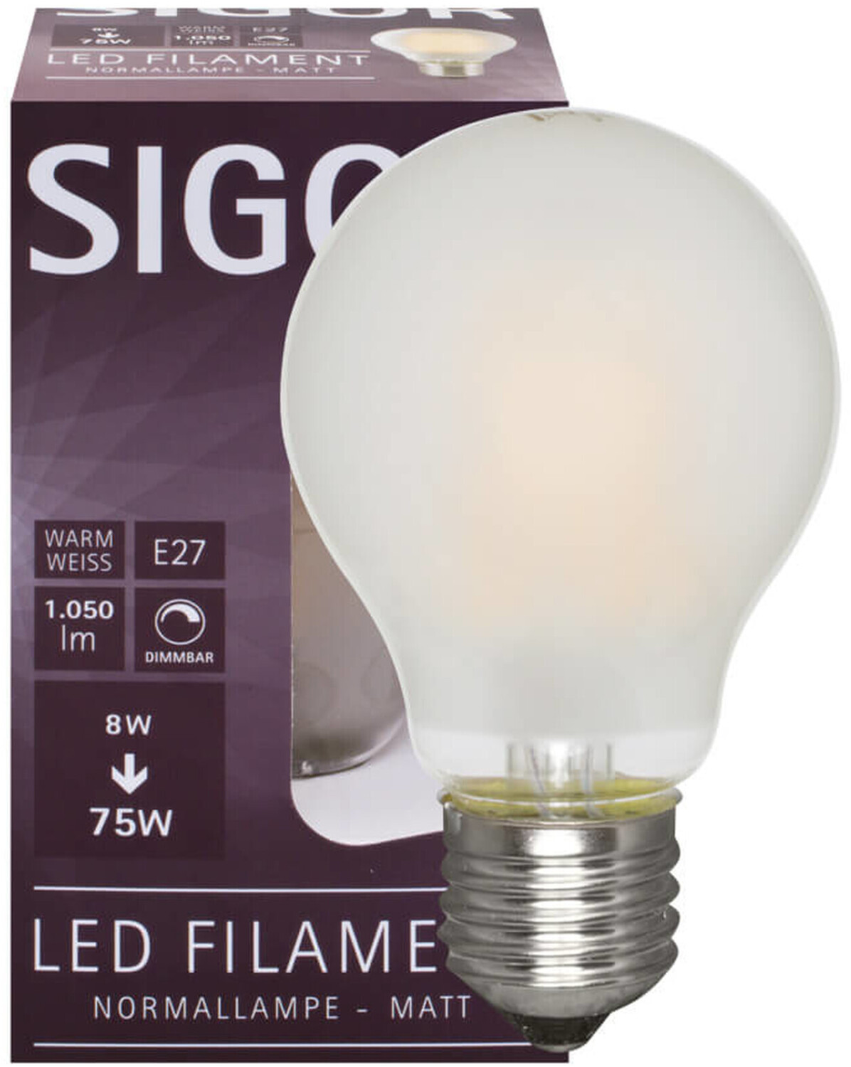 Sigor LED Filament Normal E27 matt 8,5W 2700K 6,7cm (6130901) ab 7,10 €
