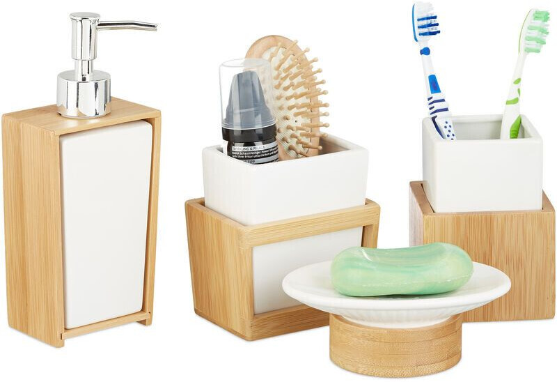 Relaxdays Set 4 pièces en bambou et céramique