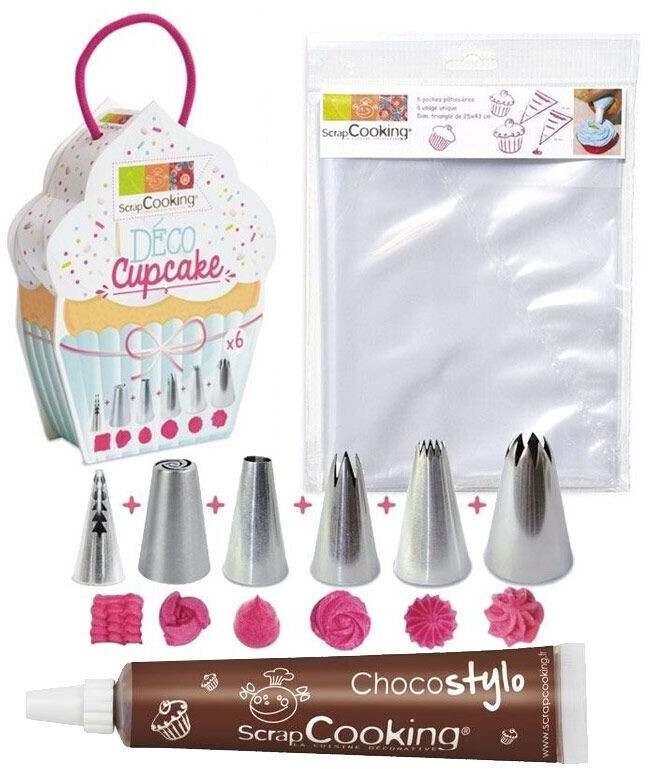 ScrapCooking 6 piping bags + 6 piping nozzles for cupcakes + chocolate from the tube for cake decoration