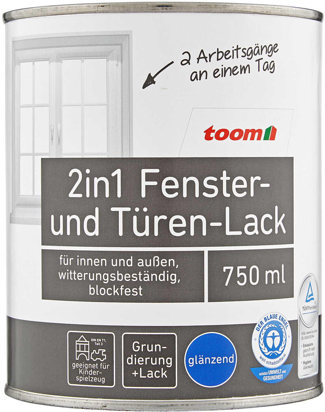 toom 2in1 Fenster und TürenLack weiß seidenmatt 750 ml