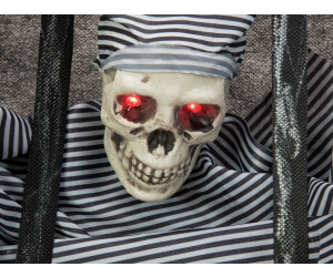 Halloween Figur Knasti - Wand-Dekoration - Totenkopf hinter Gittern - Rot  blinkende Augen