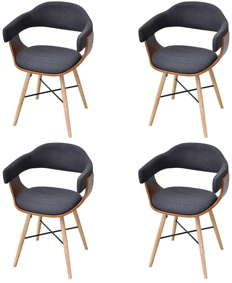 vidaXL Chaises de salle à manger en bois courbé et tissu gris foncé (4 pièces)