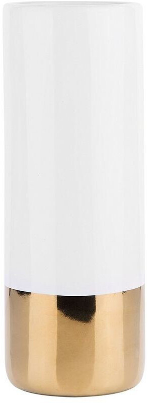 Beliani Vase cylindrique blanc et doré
