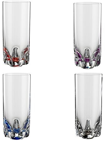 Bohemia Cristal 093 006 150 Set of 4 Bahama 300 ml long drink cups made of crystal glass with colored bottom