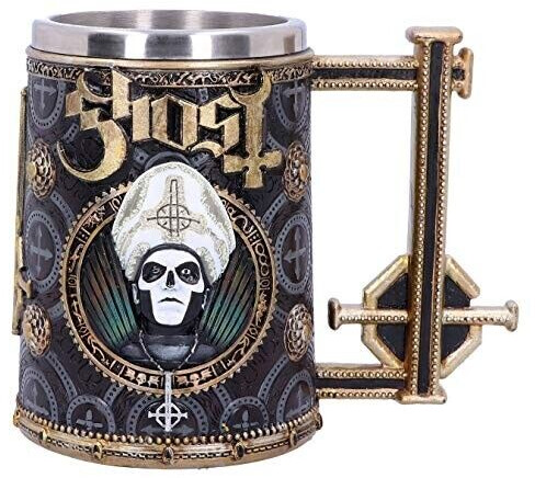 Nemesis Now B4857P9 Ghost Papa Emeritus III Meliora Gold Beer Mug, resin with stainless steel