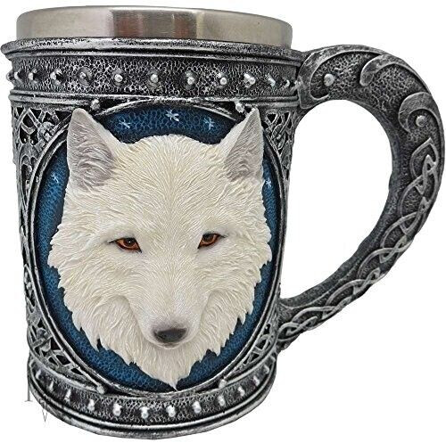Nemesis Now U3091H7 Ghost Wolf beer mug, 16 cm, silver-colored, resin with stainless steel insert