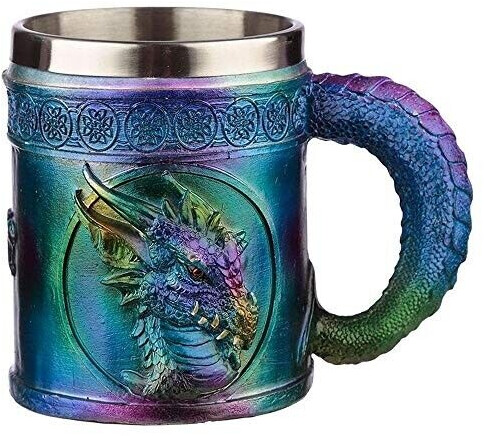 Puckator Dragon beer mug rainbow dragon, silver-colored / rainbow colors, printed, 100% stainless steel / resin.