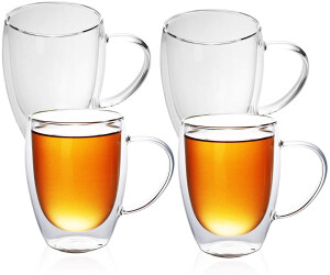 als Teeglas oder Kaffeeglas Sp/ülmaschinen geeignet mit Henkel Intirilife 4X Doppelwandiges Thermo Glas Set in 300-400ml im Mudgeblasen isoliert f/ür Latte macciato