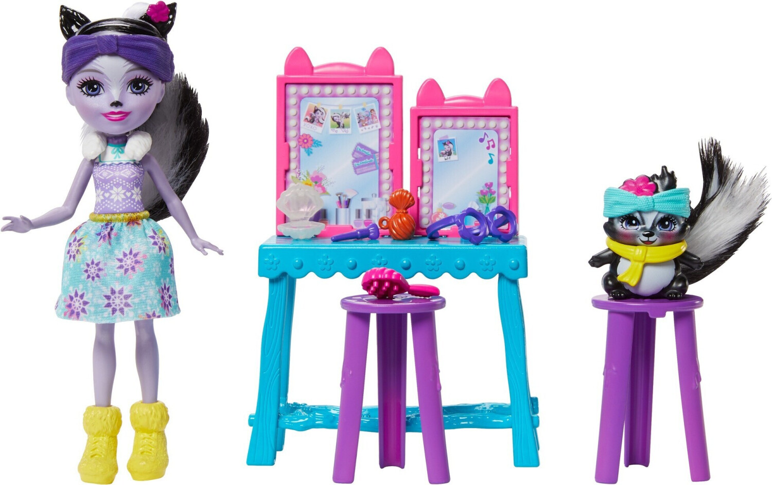 Enchantimals Stinkin' Cute Vanity With Sage Skunk & Caper Dolls