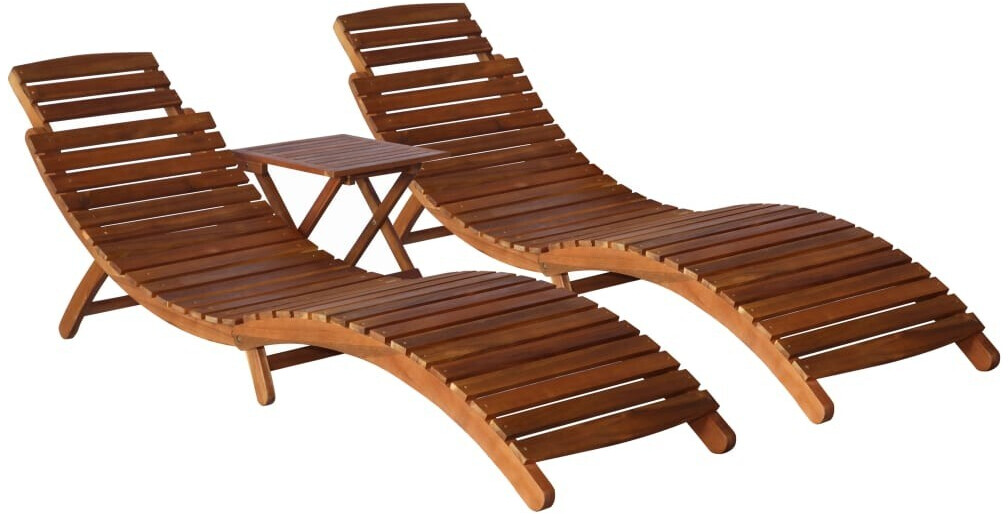 vidaXL Chaise longue et table à thé en bois d'acacia