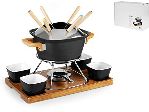 H+H Fondue set for 6 people, with 4 ceramic bowls, black, 15 pieces
