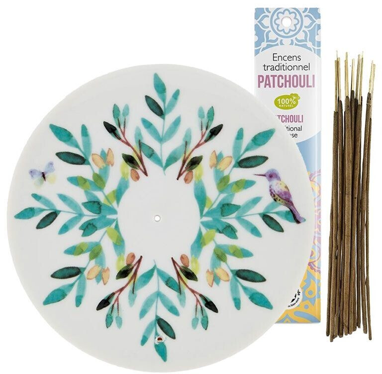 Florisens Coupelle porte-encens porcelaine aquarelle + encens indien
