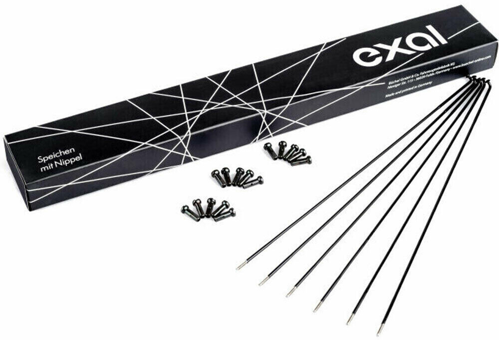 Exal rayon de vélo DD 2,00 / 1,80 / 2,00 256mm Niro 100 pièces avec écrous de rayon 14 mm noir