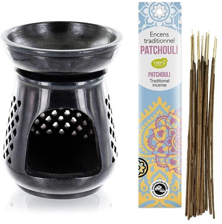 Florisens Porte-encens moucharabieh en pierre + encens indien patchouli