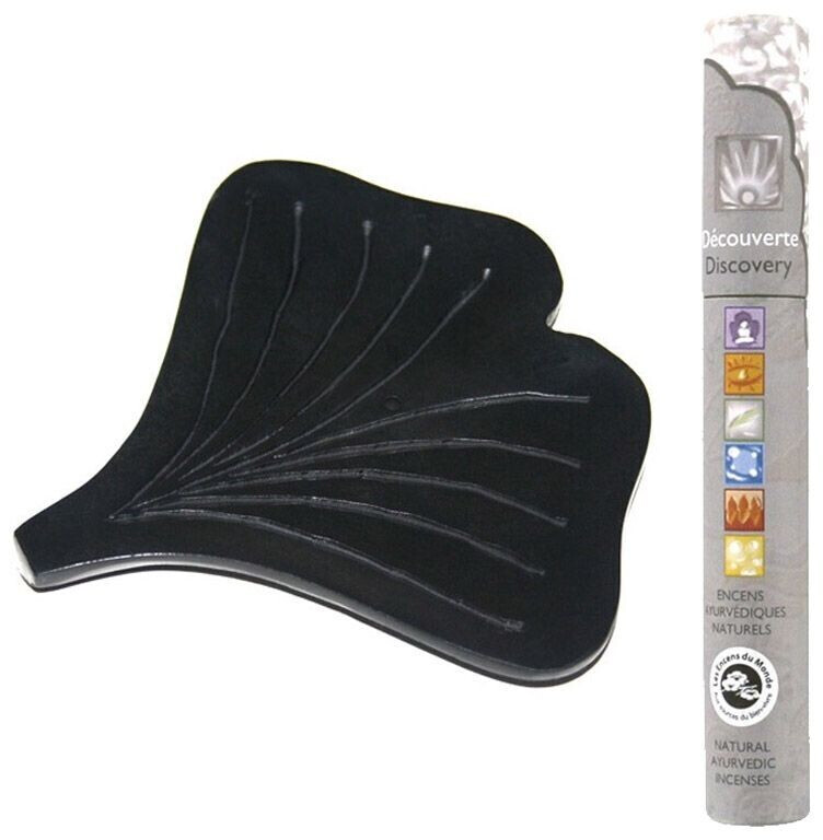 Florisens Porte-encens pierre noire Ginko + encens ayurvédique