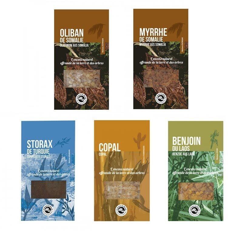 Florisens Résines d'encens à brûler (oliban, myrrhe, copal, storax, benjoin)