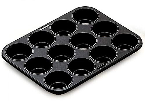 ibili Muffin pan Moka with 12 hollows, sheet steel, black, 35 x 27 x 3 cm