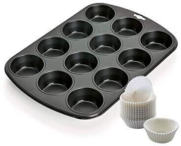 Kaiser Elektro Inspiration muffin baking tray set, 2-part, muffin tin with paper baking cases for 12 standard muffins, 38 x 27 cm non-stick coating