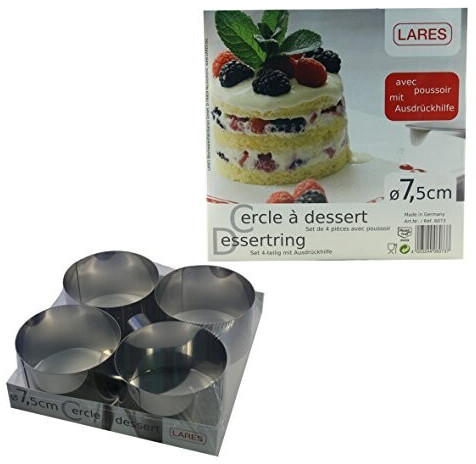 LARES Dessert ring / death ring with expressing aid - set of 4 - diameter: approx. 7.5 cm, height: approx. 4.5 cm - made of stainless steel