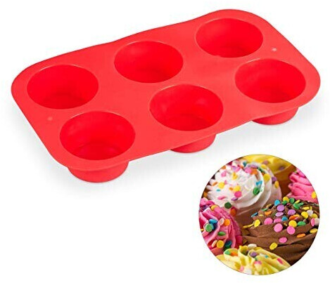 Relaxdays Muffin pan, made of silicone, muffin tray for 6, dishwasher-safe & heat-resistant, muffins & cupcakes, Ø 7 cm, red