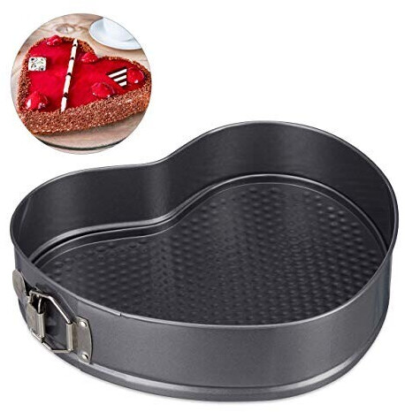 Relaxdays XL heart baking pan, romantic cakes & tarts, anithaft, springform pan, WxD: 28.5 x 25 cm, carbon steel, anthracite